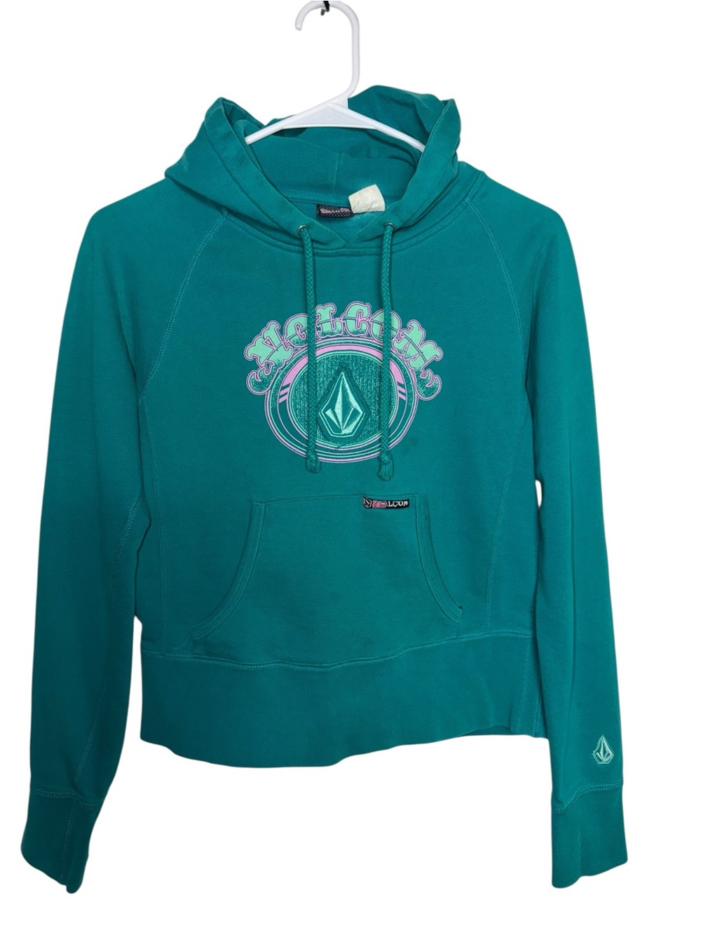 Volcom Teal Pullover Hoodie with Pink & White Logo